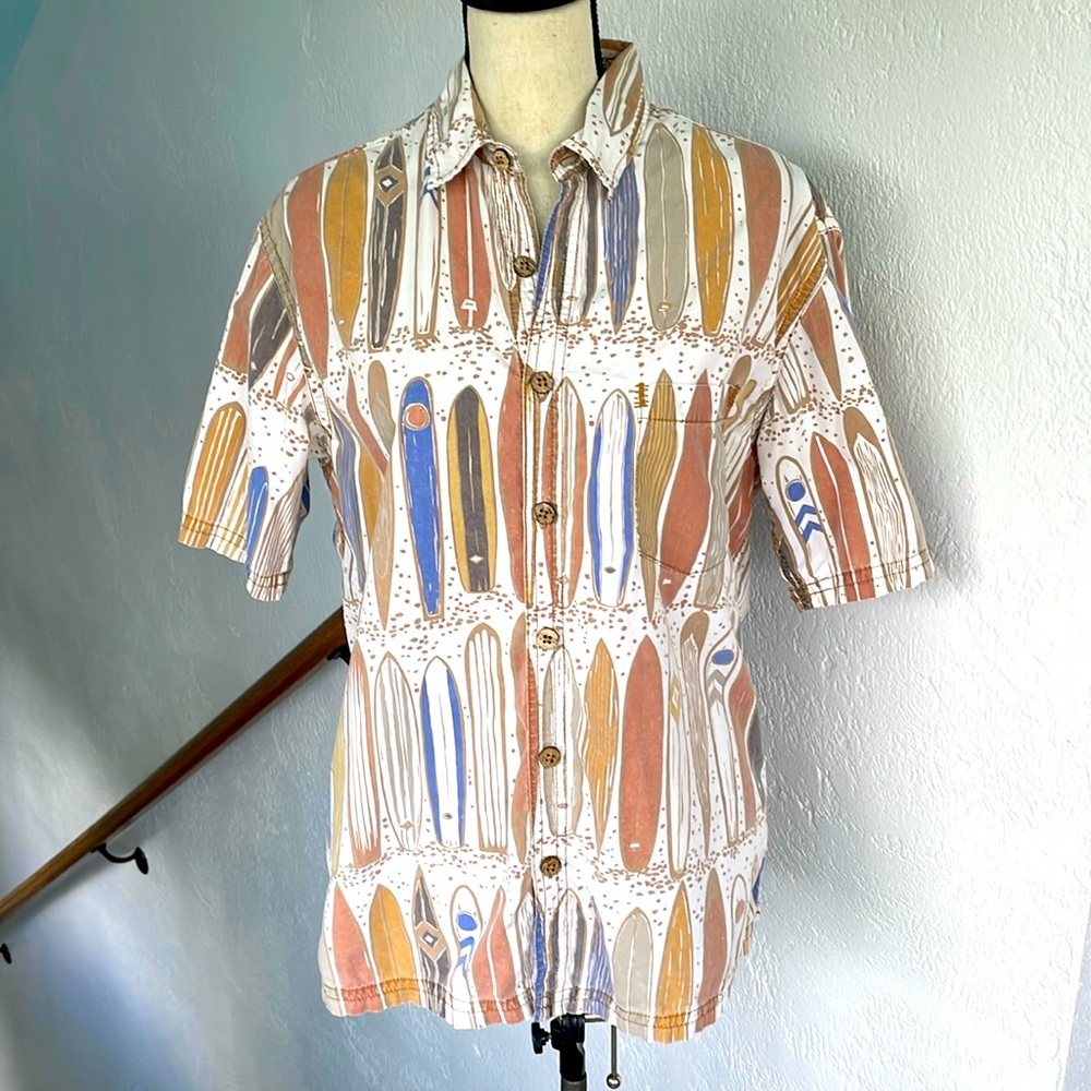 Kahala Men’s Surfboard Hawaiian Cotton Shirt‎ S/Sleeve Button Up Tropical Small